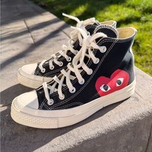 Black and White High-Top Sneakers with Red Heart